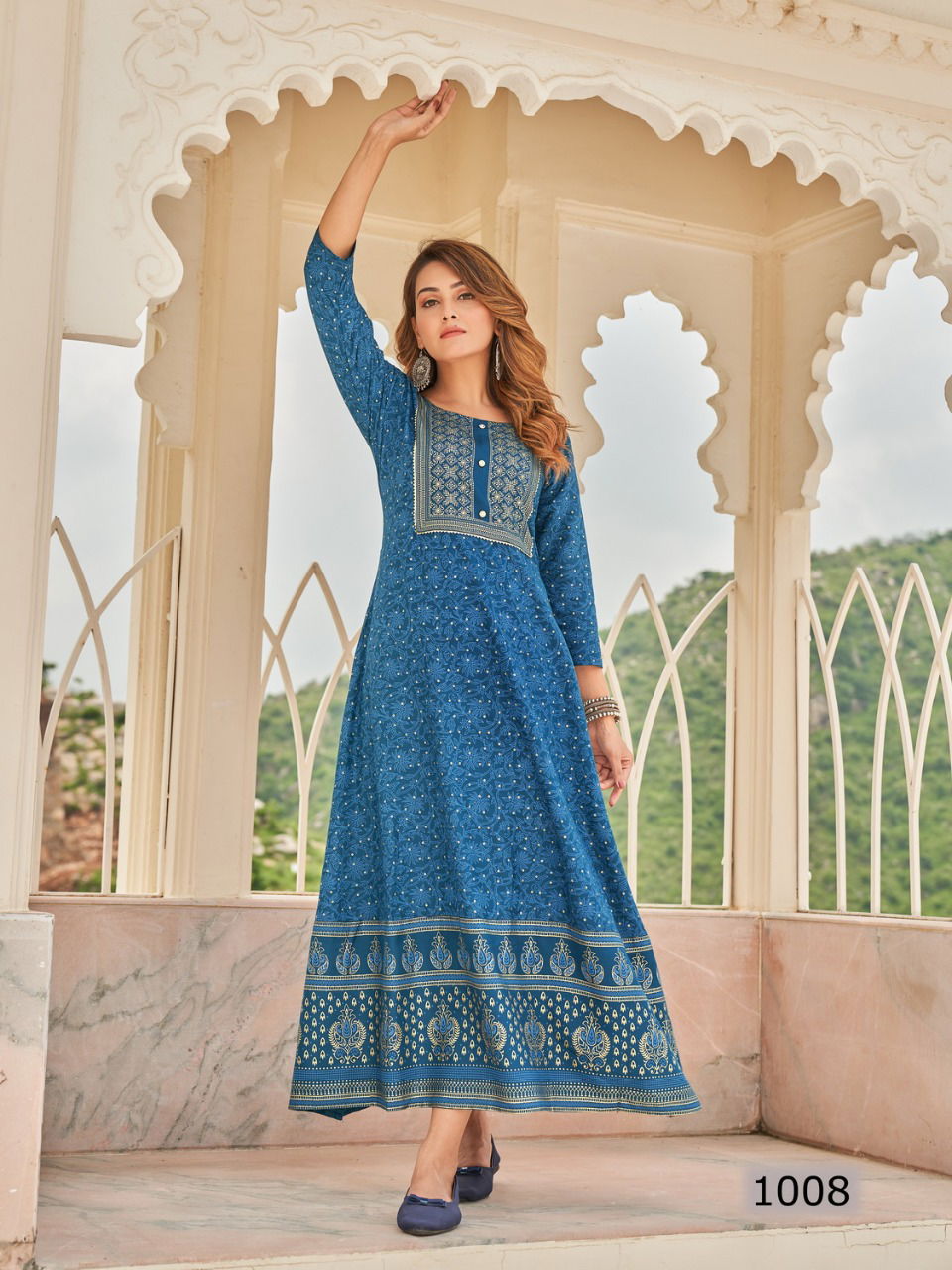 Radhika Twinkle Rayon Printed Ethnic Wear Anarakli Kurti Collection